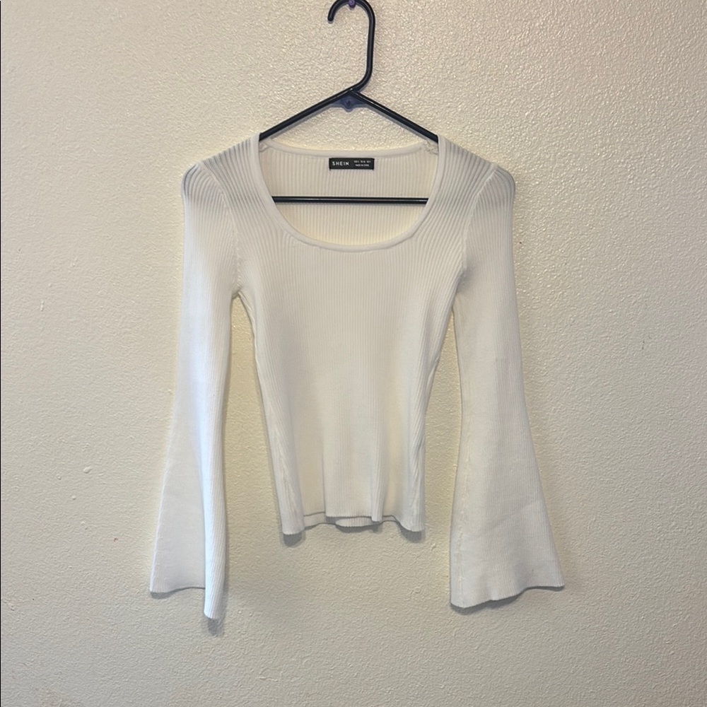 White Bell‎ Sleeve Ribbed Sweater